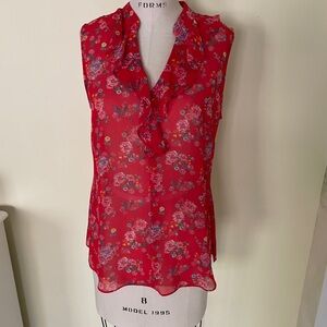 CAbi “Crush” Red Sleeveless Ruffled Collar Blouse